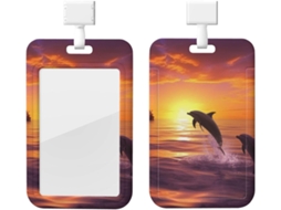 Porta Crachá Com Cordão, Suporte Plástico Em Prova D Água, Retrátil Crachá Com Impressão De Golfinho Ao Pôr Do Sol