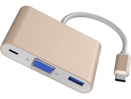 Conversor HOWEI Type C to VGA Three In One (Dourado)
