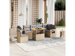 Conjunto de 7 Sofás para Jardim com Almofadas Vime Pe Bege Dkd Home Decor