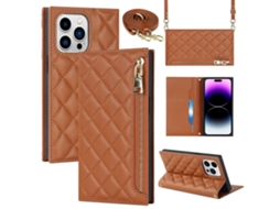 Capa Pega Para Iphone 14 Pro Max Pele Sintética Castanho