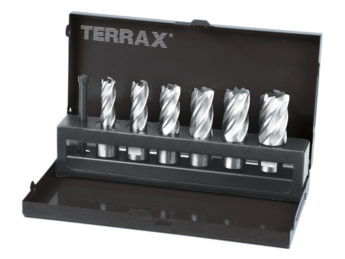 Terrax-A108820-Conjunto De 7 Brocas De Núcleo Com Haste Weldon De 19 Mm (6 Brocas De Núcleo + 1 Ejetor-Guia)