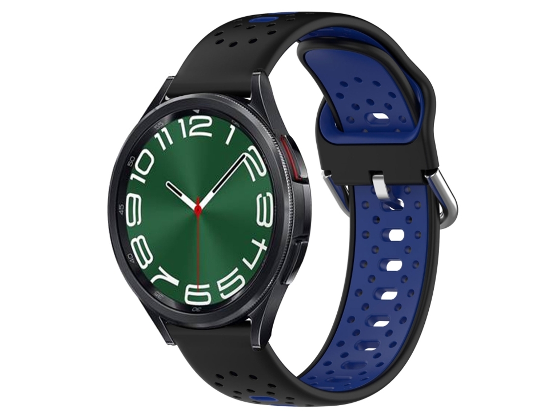 Bracelete Para Samsung Galaxy Watch 6 Classic (47mm) - Silicone Respirável Duas Cores (20mm) - Preto + Azul