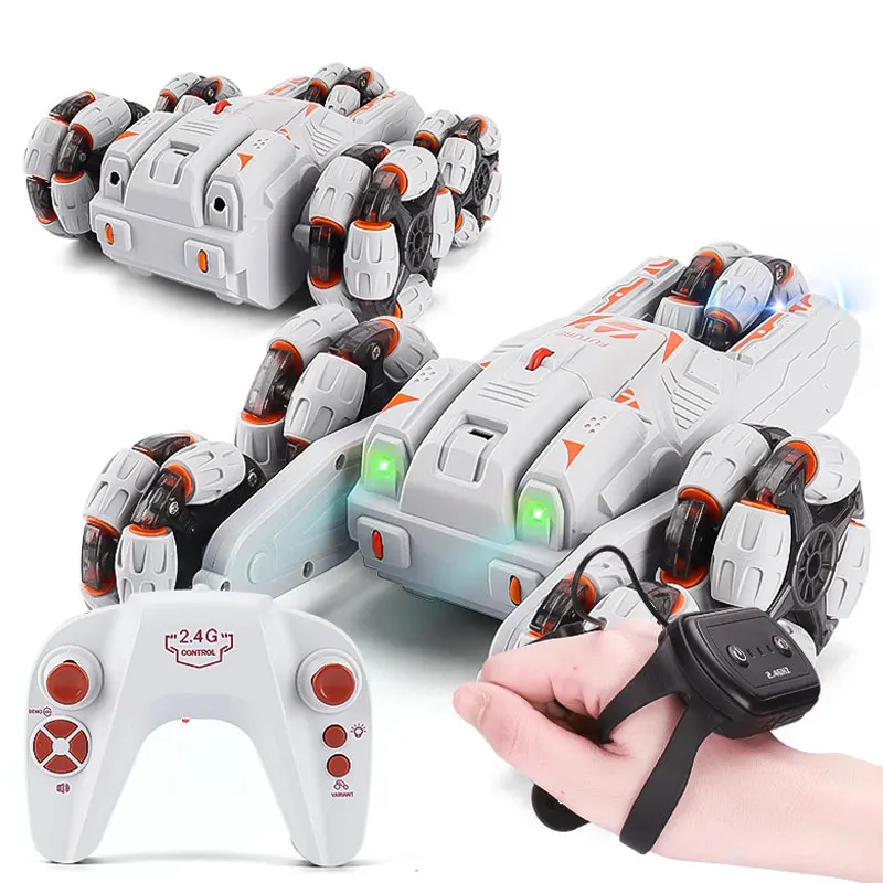 (branco) Carro De Acrobacias Com Controle Remoto De 5 Rodas, Tração Nas Quatro Rodas, Estilo Rocker/drift, Com Luzes E Música.