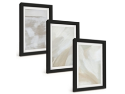 Conjunto De Pinturastraços, Pinceladas Abstratas Moldura Preta Quadros Para A Sala De Estar Espelharte (3 Peças 20x30 Cm)