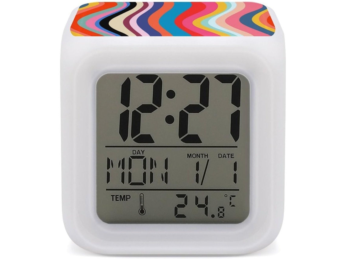 Despertador Digital Infantil, Com Padrão De Listras Onduladas Luminosas, 7 Cores, Ideal Para Decoração De Quarto