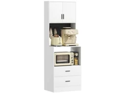 Armário Auxiliar de Cozinha com Suporte para Micro ondas, 2 Gavetas, 2 Portas e Painel de Metal Perfurado, Branco. ZENCORE SERVICES