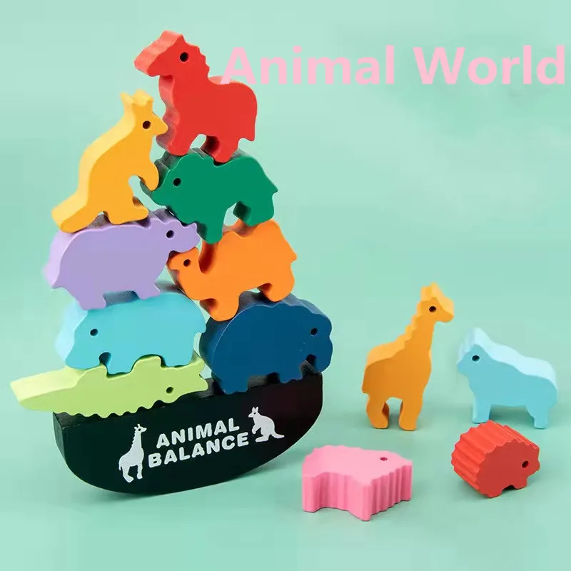 Blocos De Equilíbrio Montessori Com Animais, Brinquedo Educativo De Empilhar Com Dinossauros De Alto Nível