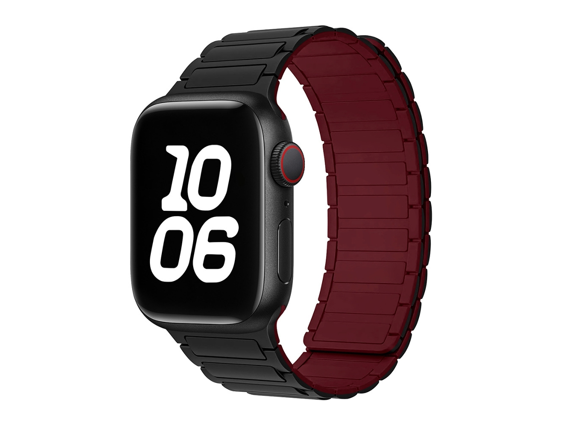 Pulseira Magnética Silicone Halinuia MDUG para Apple Watch Series 1 11/Ultra 1 3/Se3, Esportivo, Preto Borgonha (42-49 mm)