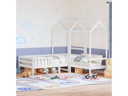 Conj. De Cama E Banco Com Telhado 80x200 Cm Pinho Maciço Branco