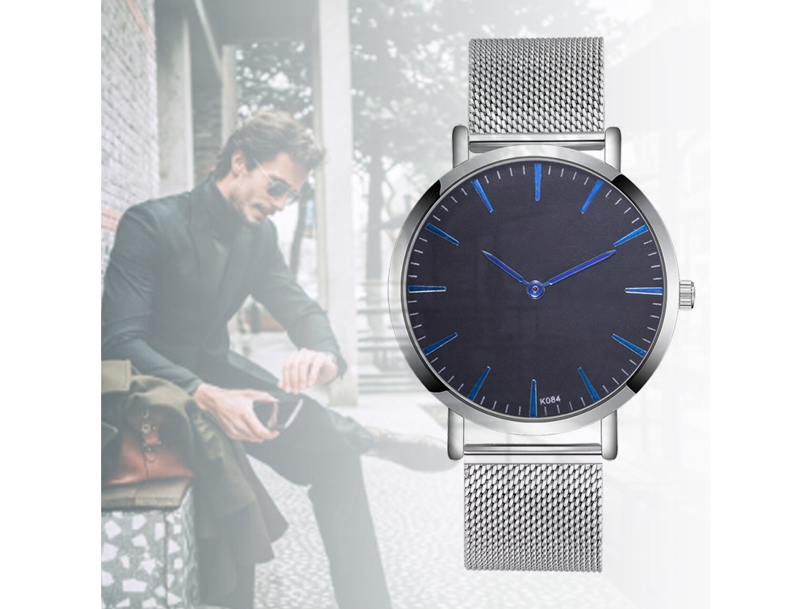 Relógio masculino Zhoulianfa de quartzo com pulseira de malha de aço, estilo casual, prateado.