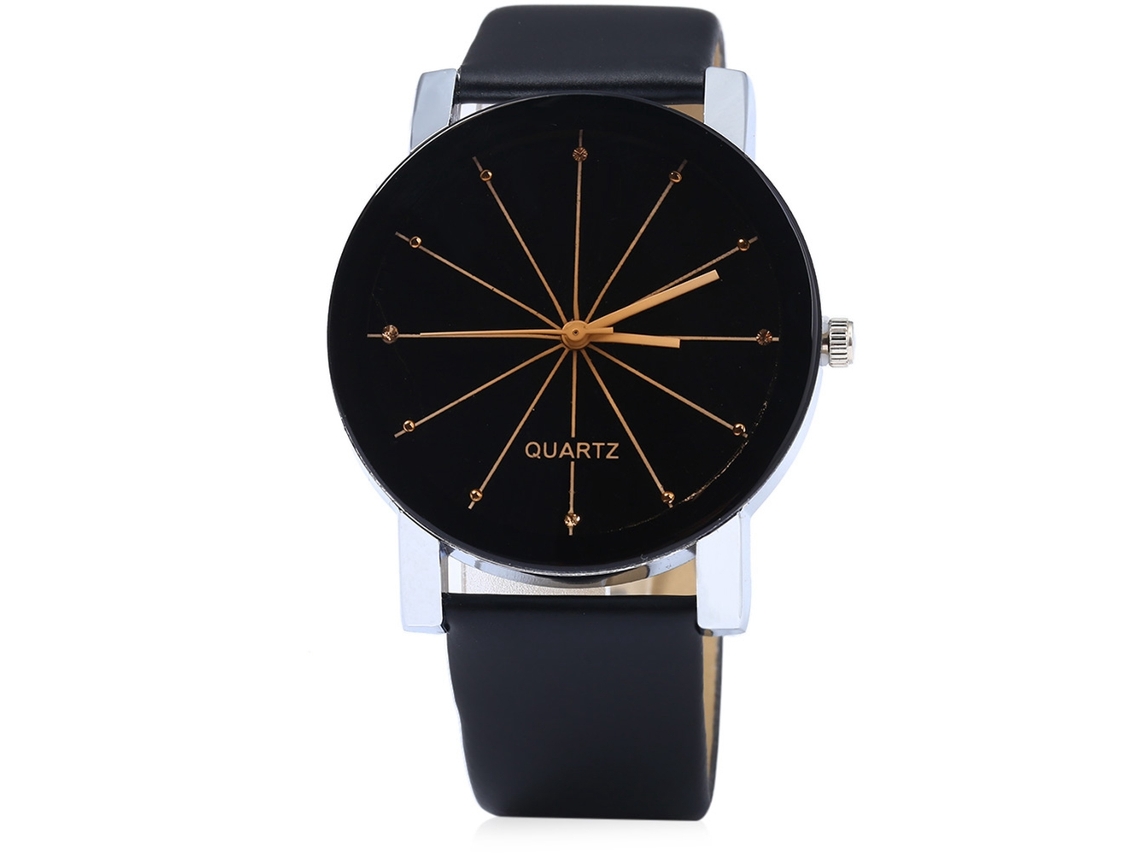 Relógio de Quartzo com Pulseira de Couro Simples e Fashion em Preto e Branco para Amantes