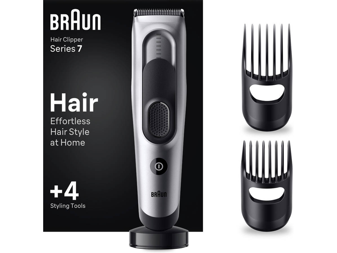 Aparador de Cabelo BRAUN Series 7 HC7390 c/ 17 ajustes de comprimento 4 Acessórios Preto/Cinzento 1un