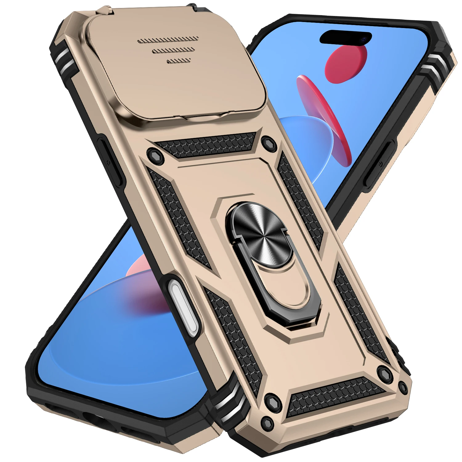 (dourado, Iphone 12) Capa Portátil Para Celular Com Anel Magnético Em Pctpu E Protetor De Lente Deslizante.