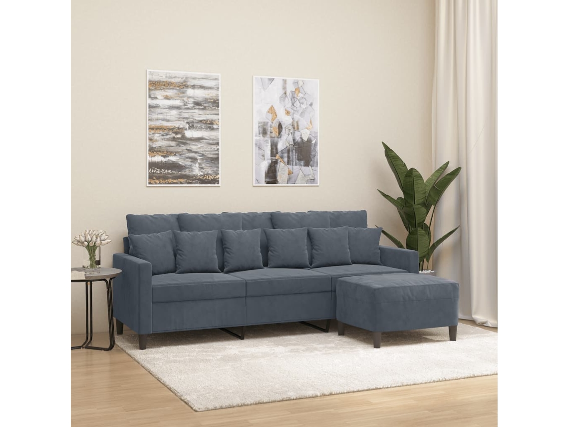 Sofã De 3 Lugares Com Apoio De Pã©s 180 Cm Veludo Cinza Escuro DKD HOME DECOR