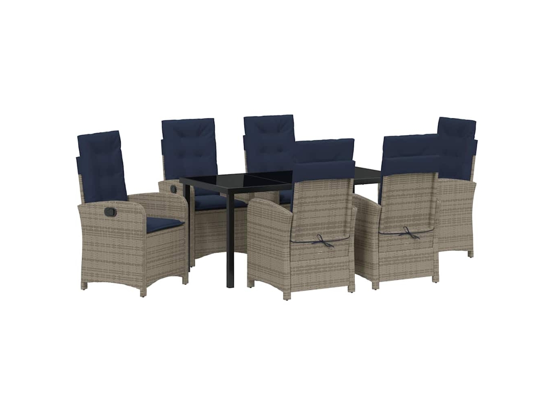 Conjunto 7 Conjunto De Jantar Para Jardim Vidaxl Cinzento Vime Pe