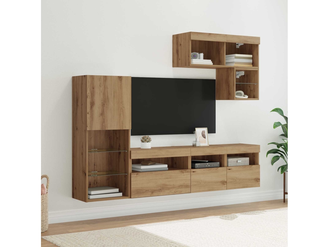 Vidaxl Unidades de Parede para Tv 6 Pcs Carvalho Artesanal