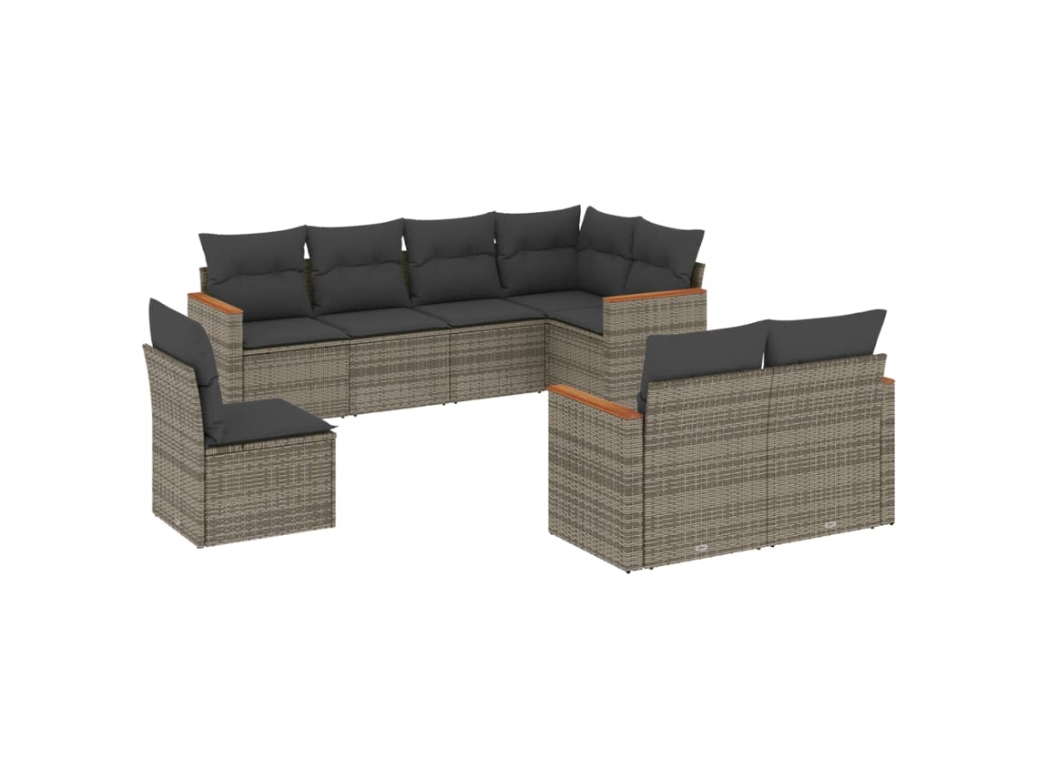 Conjunto de 8 Sofás de Jardim com Almofadões Vime Pe Cinzento MAISON EXCLUSIVE (8 pcs)