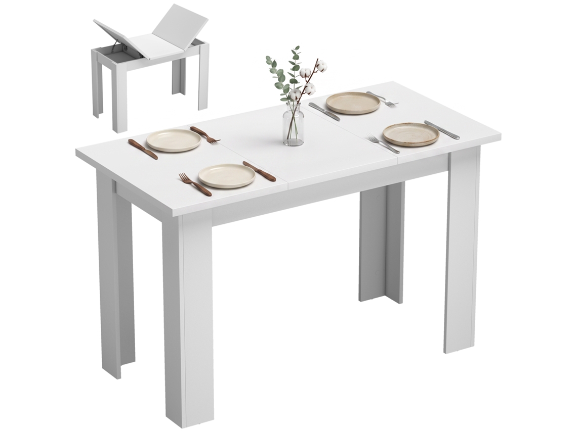 Mesa De Jantar Com Espaço De Armazenamento Oculto, De Cozinha Retangular Com Compartimentos Laterais, Branca