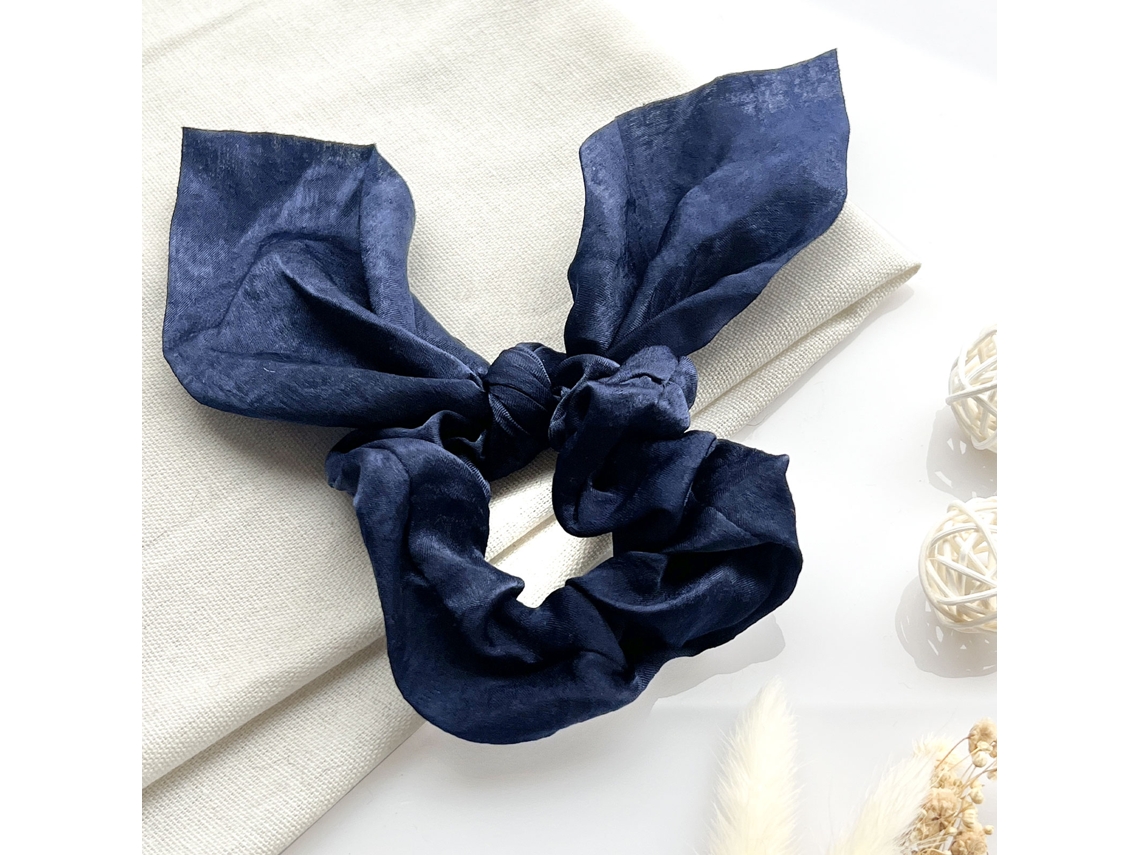 Chuchou Lenço Curto Para Cabelo Em Cetim Borboleta Elegante Azul Marinha
