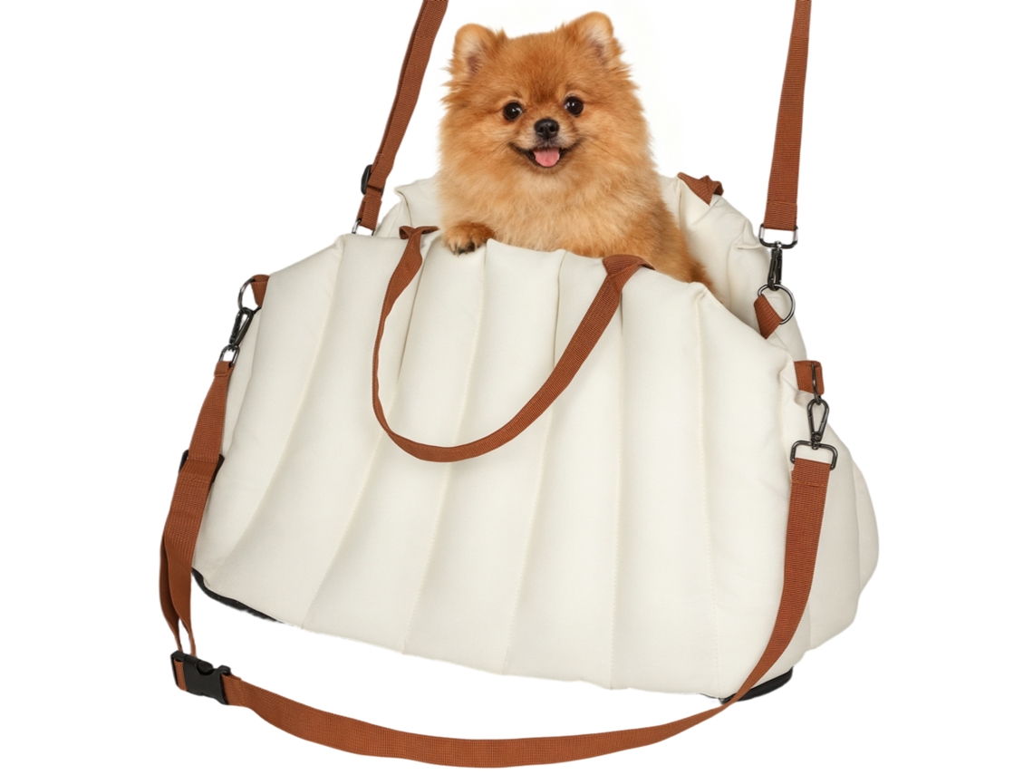 Assento Carro Cães Pequenos C/ Cinto E Capa 50x30x31 Cm Creme