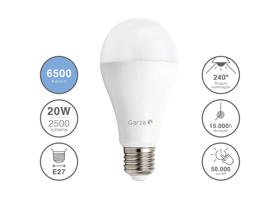 Lmpada Led Padro 20w E27 Soquete 240 Graus 2500lm Luz Fria Garza (6500k)