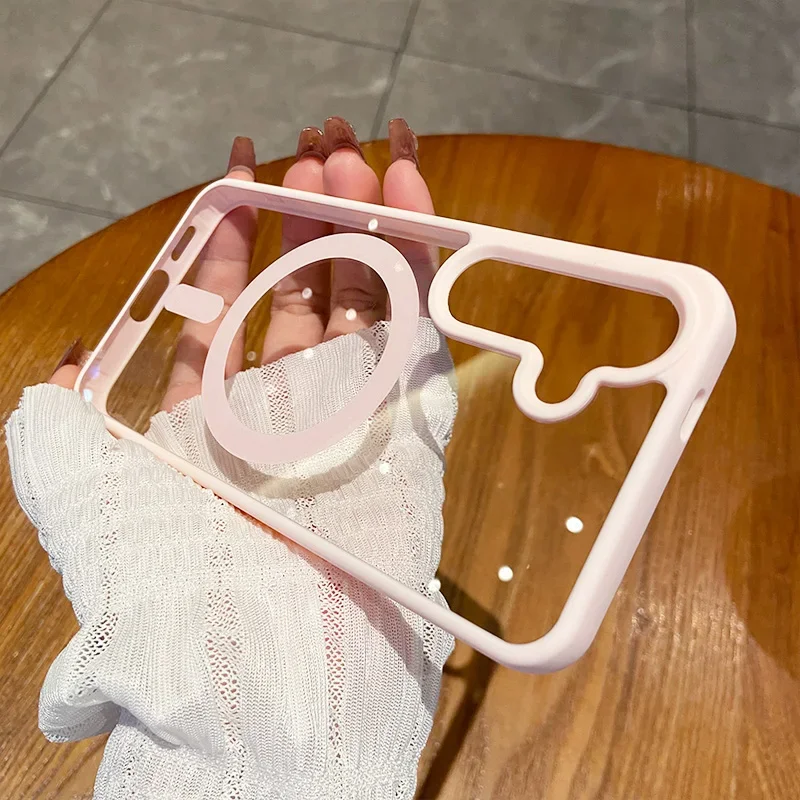 (rosa S22) Capa Protetora Para Carregamento Sem Fio Magsafe, Moldura Magnética Transparente À Prova De Choque