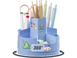 Porta, Lápis Giratório 360°, Estojo Criativo para Lápis, Organizador de Mesa, com 2 Adesivos de Desenho Animado e 7 Compartimentos BRILVIBERA (azul)