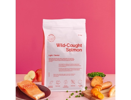 Ração Seca para Cão BUDDY Wild-Caught Salmão Natural Sem Cereais (Sénior/Light; 5 Kg)