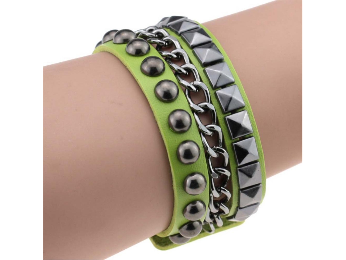 Pulseira De Couro Pu Com Rebites Estilo Rock Punk