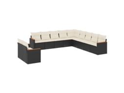 Conjunto de 11 Sofás de Jardim com Almofadões Vime Pe Preto MAISON EXCLUSIVE