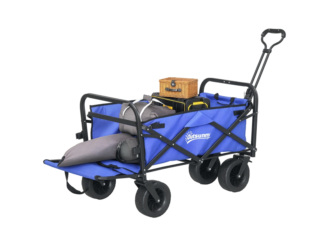 Carrinho de Transporte Dobrável para Jardim com Guiador Telescópico Capacidade 100 Kg 99x57x77 100 Cm Azul Escuro Ge