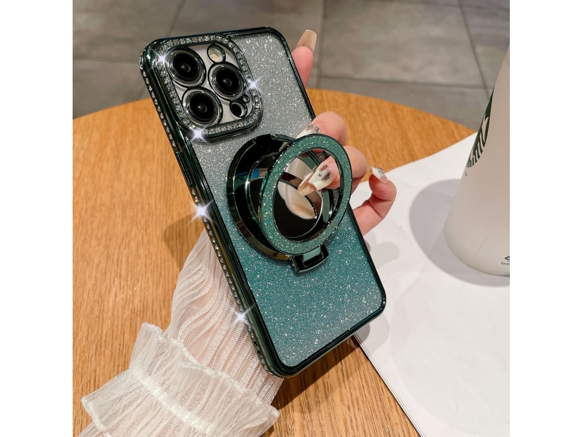 Suporte Casa Para Iphone 15 Pro Max Pele Sintética Magnética Verde