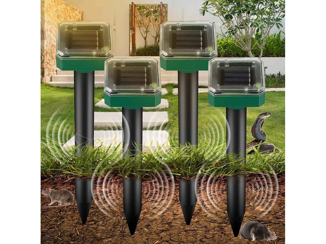 4 Pack Repelente Ultrassônico Solar Ip65 Para Animais Domésticos Ratos, Topos, Serpentes - Jardim Exterior