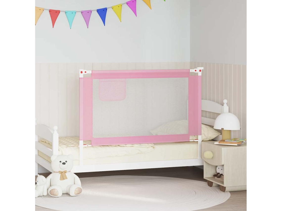 Vidaxl Barra De Segurança P/ Cama Infantil Tecido 120x25 Cm Rosa