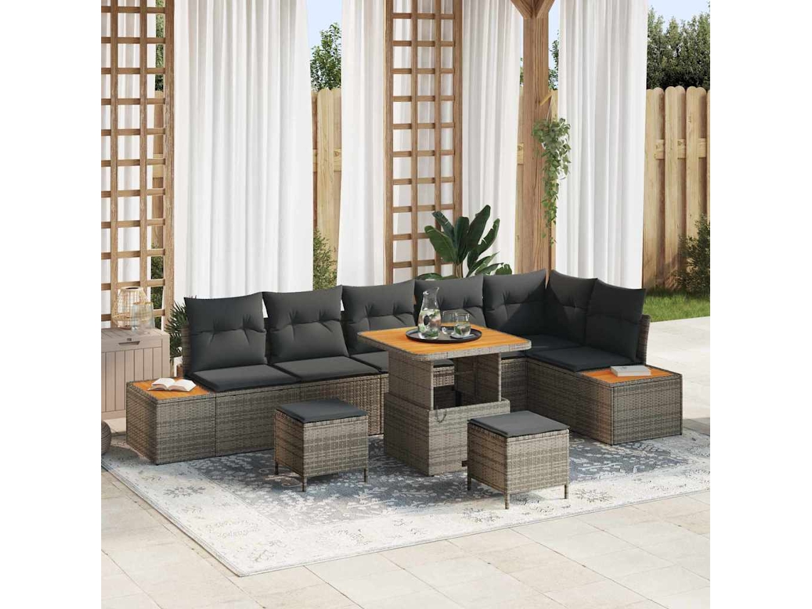 Vidaxl Conjunto De Sofá De Jardim 9 Unid. 8-número De Lugares Cinzeto