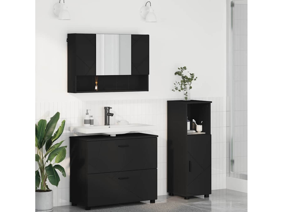 Vidaxl Conjunto De Móveis Para Banheiro 3 Unid. Preto