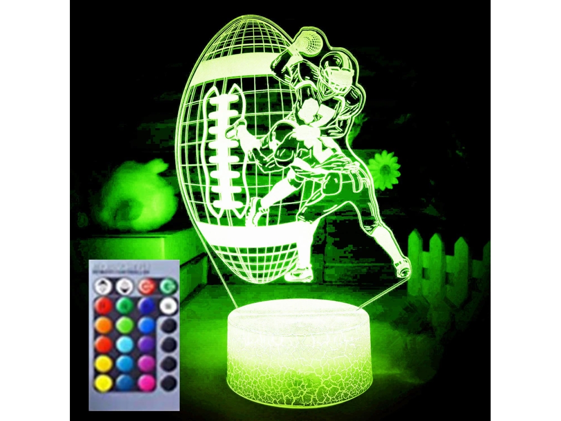 Luminária Noturna 3d com Ilusão de Rugby, 16 Cores Variáveis, Controle Remoto, Decoração de Mesa, Base Plana em Acrílico Abs, Cabo Usb BRILVIBERA