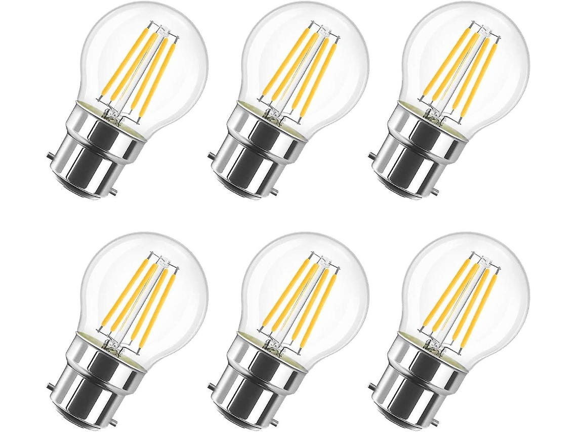 Rebe bombilla Led Filamento 6w G45 B22, 2700k Blanco Cálido, 806lm, Estilo Vintage, no Regulable, Paquete de 6 Clase Energética D