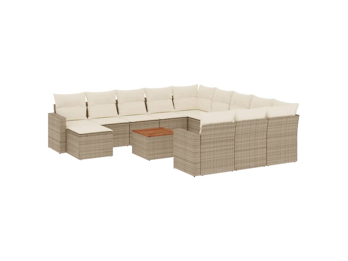 Conjunto de 13 Sofás para Jardim com Almofadões Vime Pe Bege MAISON EXCLUSIVE