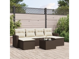 Vidaxl 7 Pcs Conjunto De Sofás Jardim C/ Almofadões Vime Pe Castanho