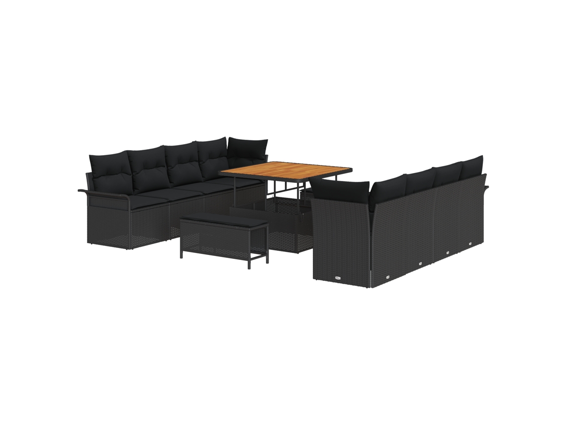 Conjunto De Sofá De Jardim Vidaxl Preto Vime Pe (100 X 100 X 71 Cm)