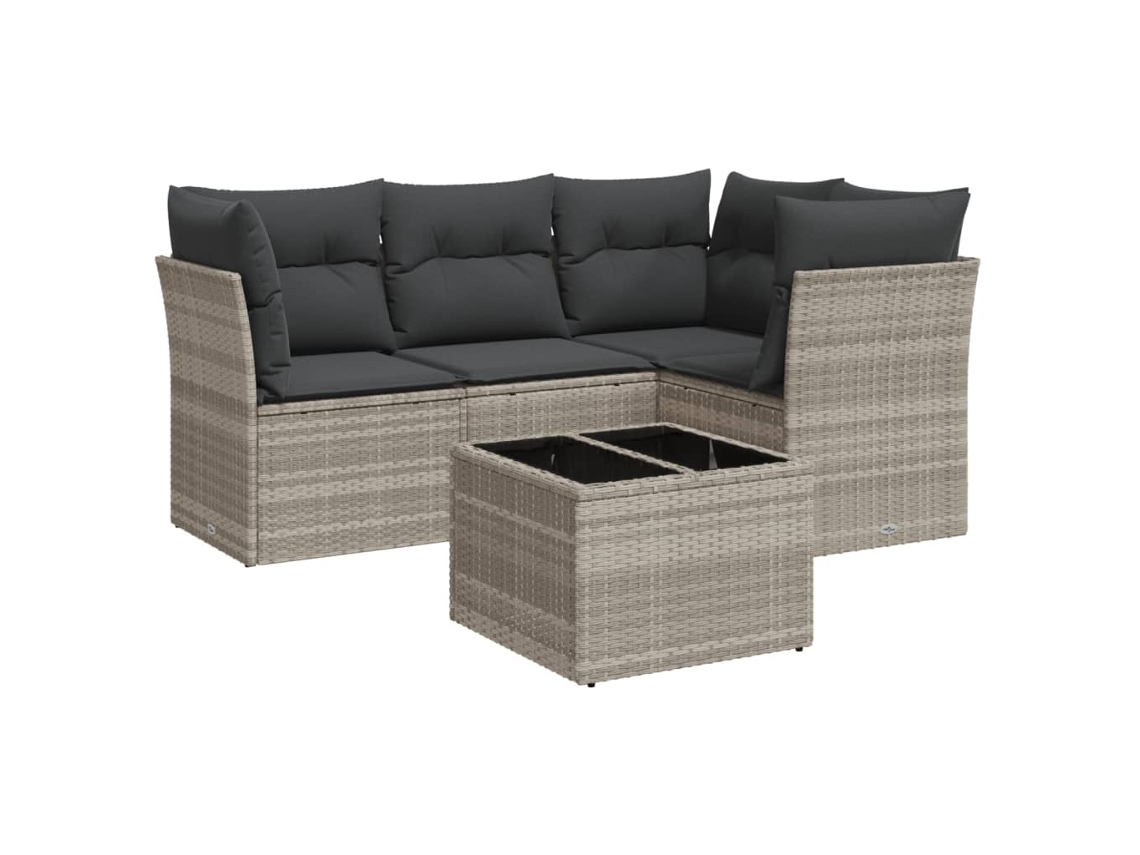 Conjunto de 5 Sofás Jardim com Almofadões Vime Pe Cinzento Claro MAISON EXCLUSIVE (5 pcs)
