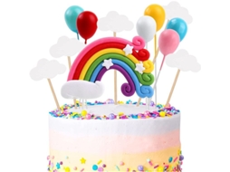 12 Decorações de Bolo de Aniversário, Tema Arco-íris, Balão, Nuvem, Toppers, Banner