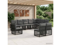 Vidaxl Conjunto De Sofás Para Exterior 10 Unid. Preto E Cinza Escuro