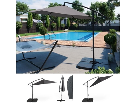 OK-LIVING Guarda-sol Offset Kit de guarda-sol com capa protetora Base para guarda-sol Ladrilhos de lastro para preencher 300 cm