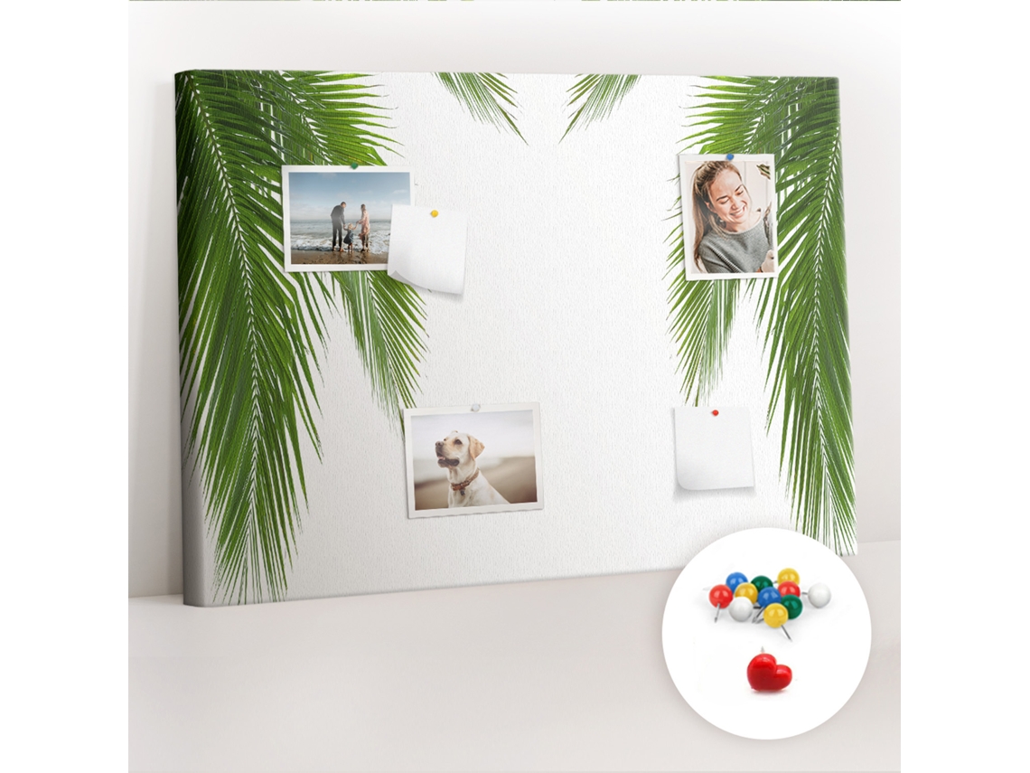 Quadro De Cortiça Com Impressão Folhas, Palmeira E Natureza Para A Sala De Estar Espelharte (70x100 Cm)