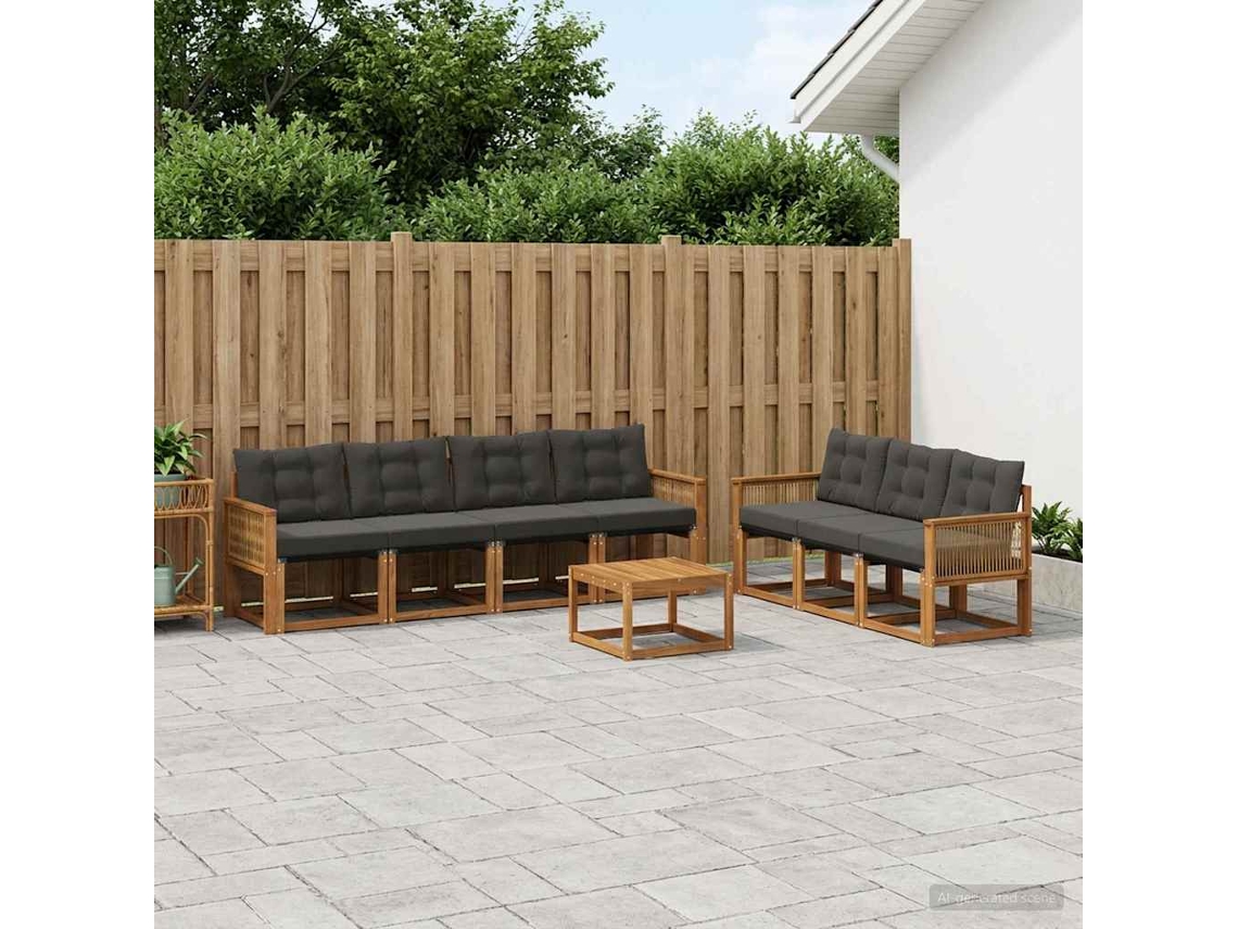 Vidaxl Conjunto De Sofás Para Exterior 8 Unid. Natural E Preto