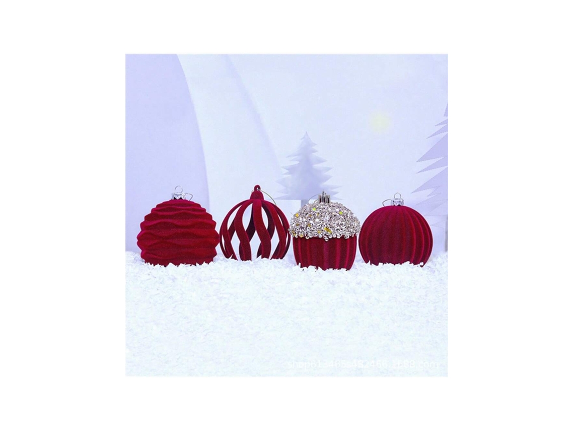 Bola De Natal Em Veludo Floculado Para Pendurar, Bola De Peluche Cor De Vinho, Decoração Para Árvore De Natal Igvtrade (8 Cm/4 Peças)