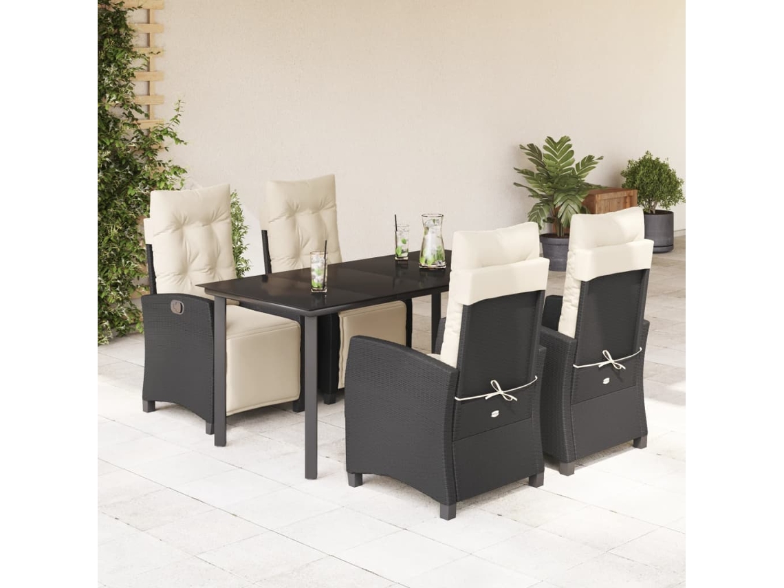 Conjunto 5 Peças Jantar P/ Jardim C/ Almofadões Vime Pe Preto Dkd Home Decor
