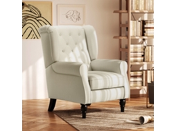 Poltrona para Sala com Pés em Madeira, Modelo Moderno, Assento Individual (74x86x102 cm) na Cor Creme